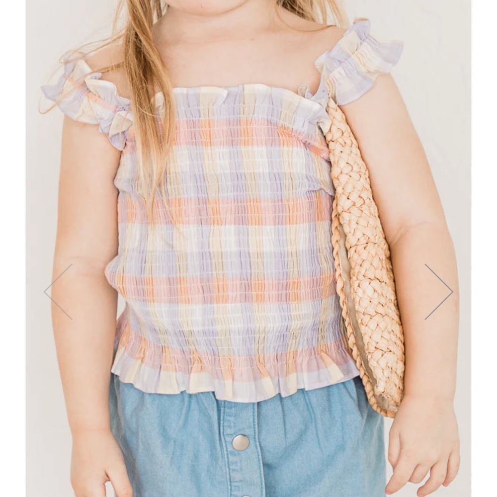 Pink Lily Rhythmic Tune Multi Pastel Plaid Smocked Blouse 2T NWT
